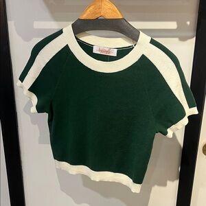 beyourself Boutique Green & Cream Ribbed Knit Top